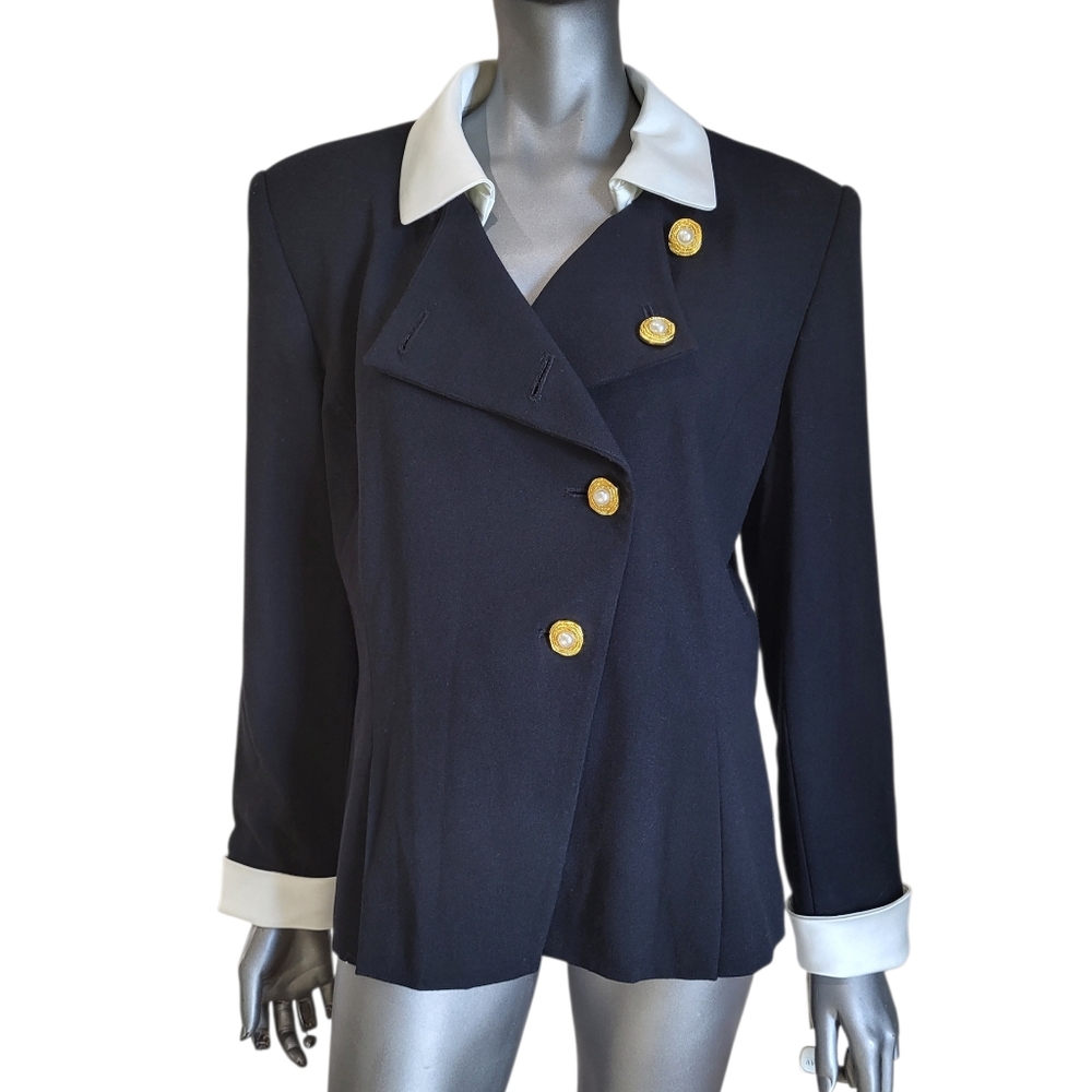 204. NWT Vtg. En Avance Elegant Black Wool Blazer with Gold Buttons - Size 16 - Picture 2 of 9